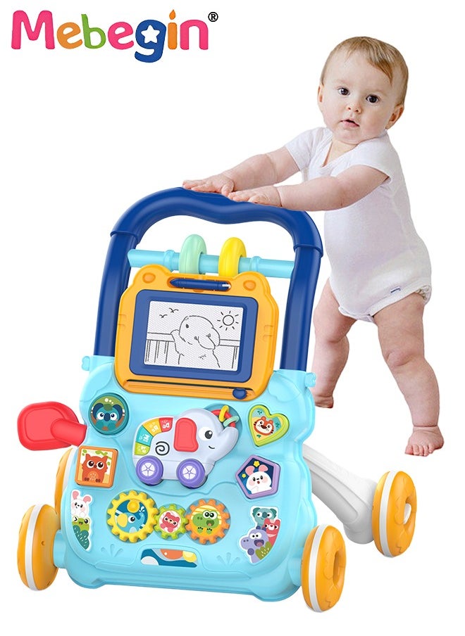 2 in 1 Baby Walker with Fun-filled Activity Panel, Multifunctional Push Along Walker with Drawing Board, Music Walker for Toddler, Early Educational Child Activity Center, Ideal Support for Babies'