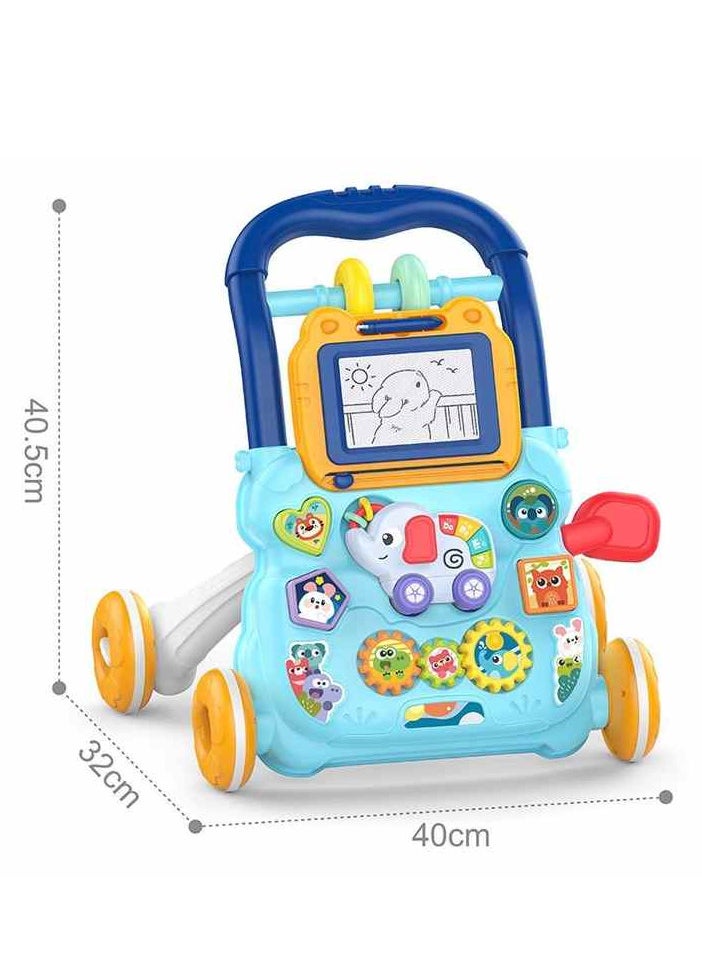 Baby Learning Walker with Drawing Board, Building Blocks, Educational Activities, 8-18 Months (Turquoise Color)