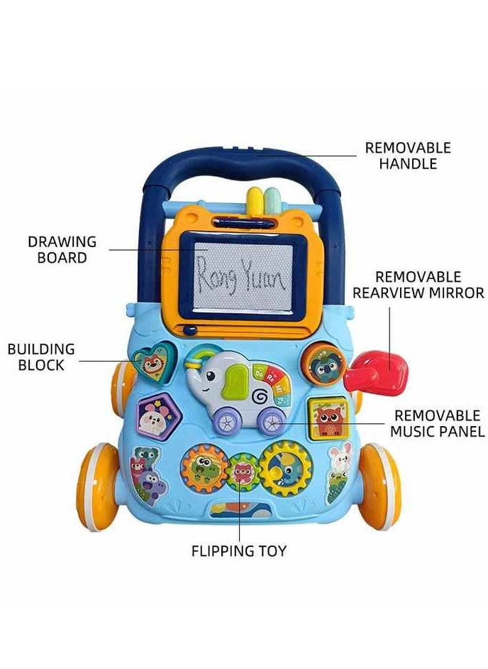 Baby Learning Walker with Drawing Board, Building Blocks, Educational Activities, 8-18 Months (Turquoise Color)