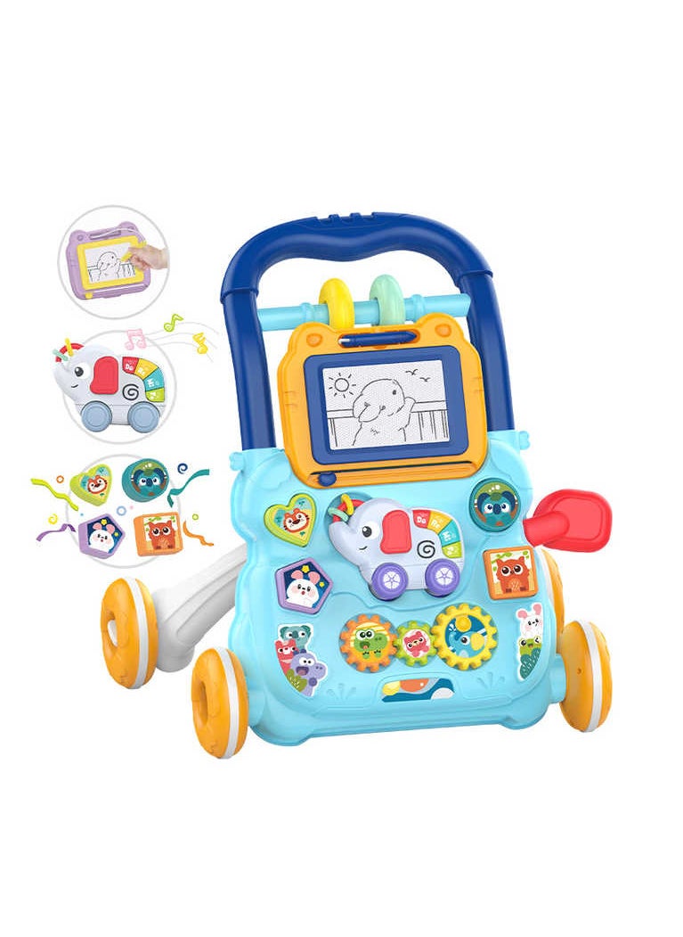 Baby Learning Walker with Drawing Board, Building Blocks, Educational Activities, 8-18 Months (Turquoise Color)
