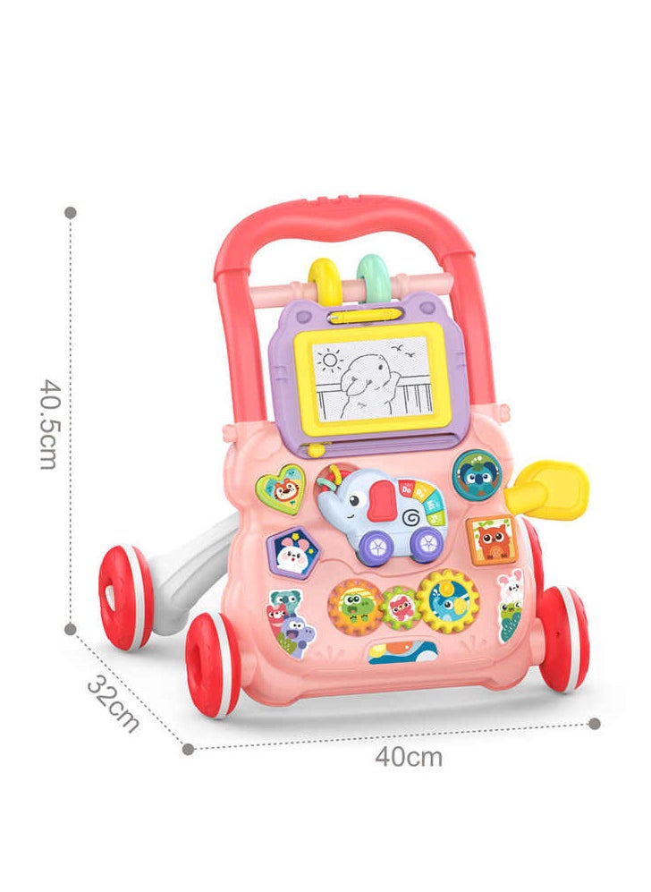 Baby Learning Walker with Drawing Board, Building Blocks, Educational Activities, 8-18 Months (Pink Color)