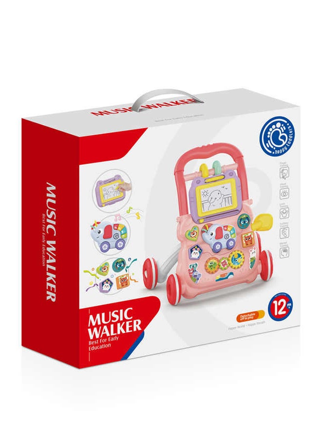 Baby Learning Walker with Drawing Board, Building Blocks, Educational Activities, 8-18 Months (Pink Color)