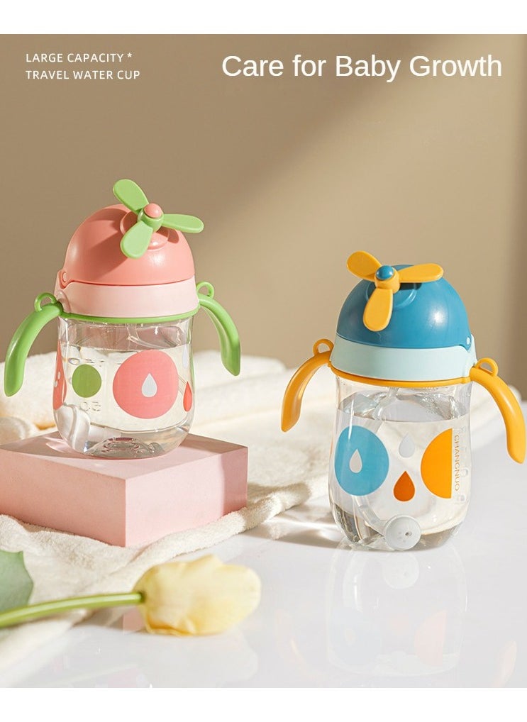 Kids Sippy Cup with Handles, Little kids water bottle. Straw Bottle with Fan Design,Pink