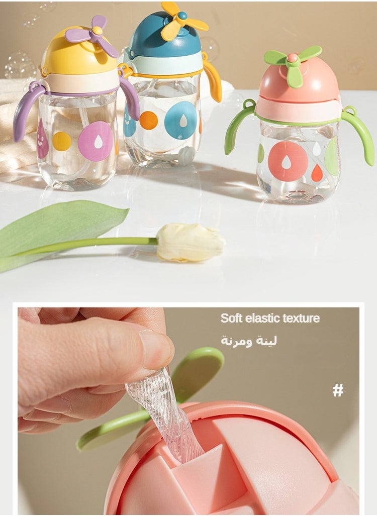 Kids Sippy Cup with Handles, Little kids water bottle. Straw Bottle with Fan Design,Purple