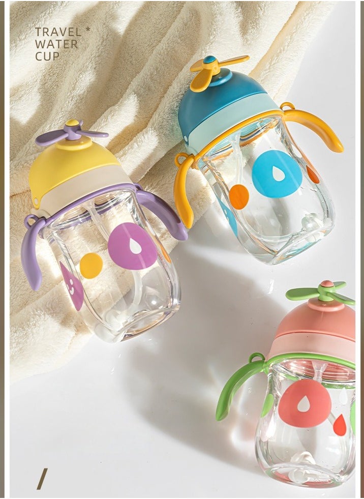 Kids Sippy Cup with Handles, Little kids water bottle. Straw Bottle with Fan Design,Purple