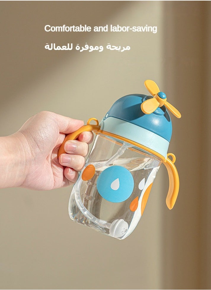 Kids Sippy Cup with Handles, Little kids water bottle. Straw Bottle with Fan Design,Blue