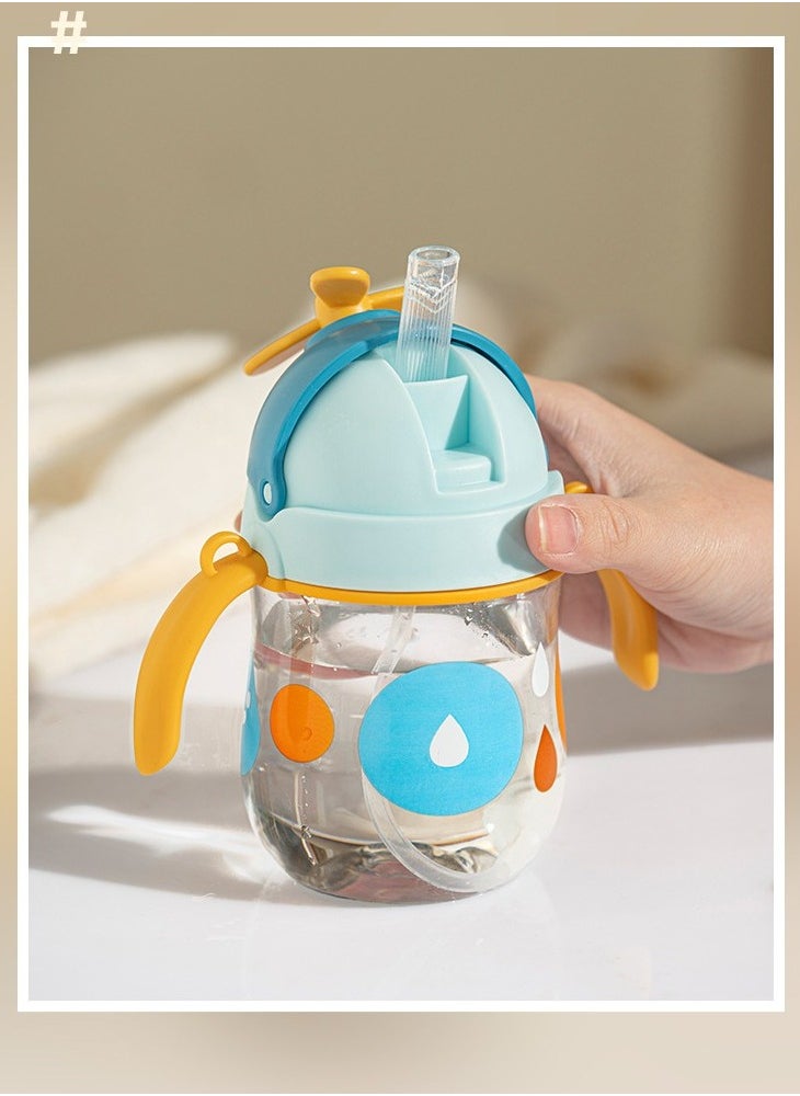 Kids Sippy Cup with Handles, Little kids water bottle. Straw Bottle with Fan Design,Blue