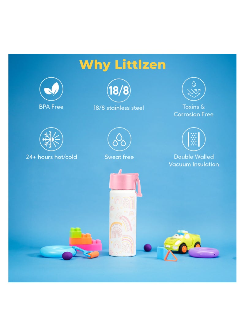 S2C Kids Water Bottle with Straw Lid – 550ml Stainless Steel, Double Wall Insulated, BPA-Free, Leak-Proof Bottle for School & Toddlers (White)