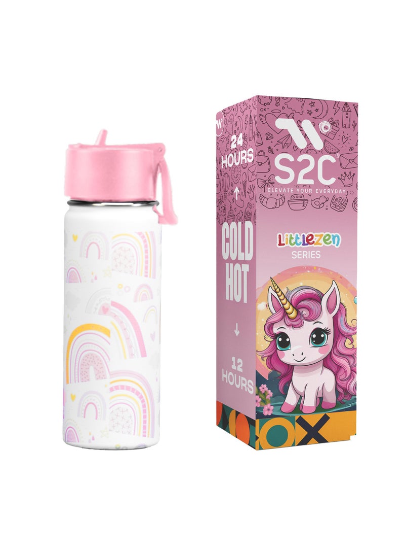 S2C Kids Water Bottle with Straw Lid – 550ml Stainless Steel, Double Wall Insulated, BPA-Free, Leak-Proof Bottle for School & Toddlers (White)
