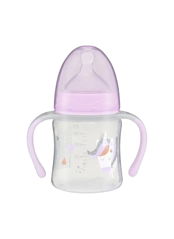 German Brand, Babydream Wide Neck Drinking Bottle Unicorn 150 ml, Size S (0+ Months) – Anatomical Silicone Nipple with Flow-Proof Protective Cap, Ideal for Breast Milk, Tea, and Juice