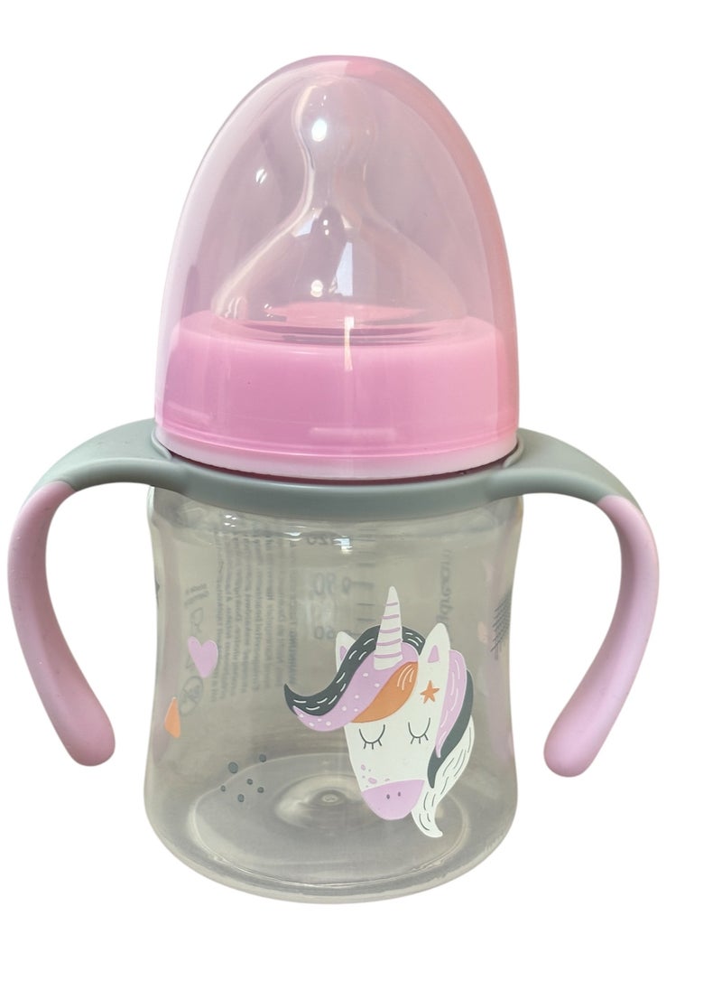 German Brand, Babydream Wide Neck Drinking Bottle Unicorn 150 ml, Size S (0+ Months) – Anatomical Silicone Nipple with Flow-Proof Protective Cap, Ideal for Breast Milk, Tea, and Juice