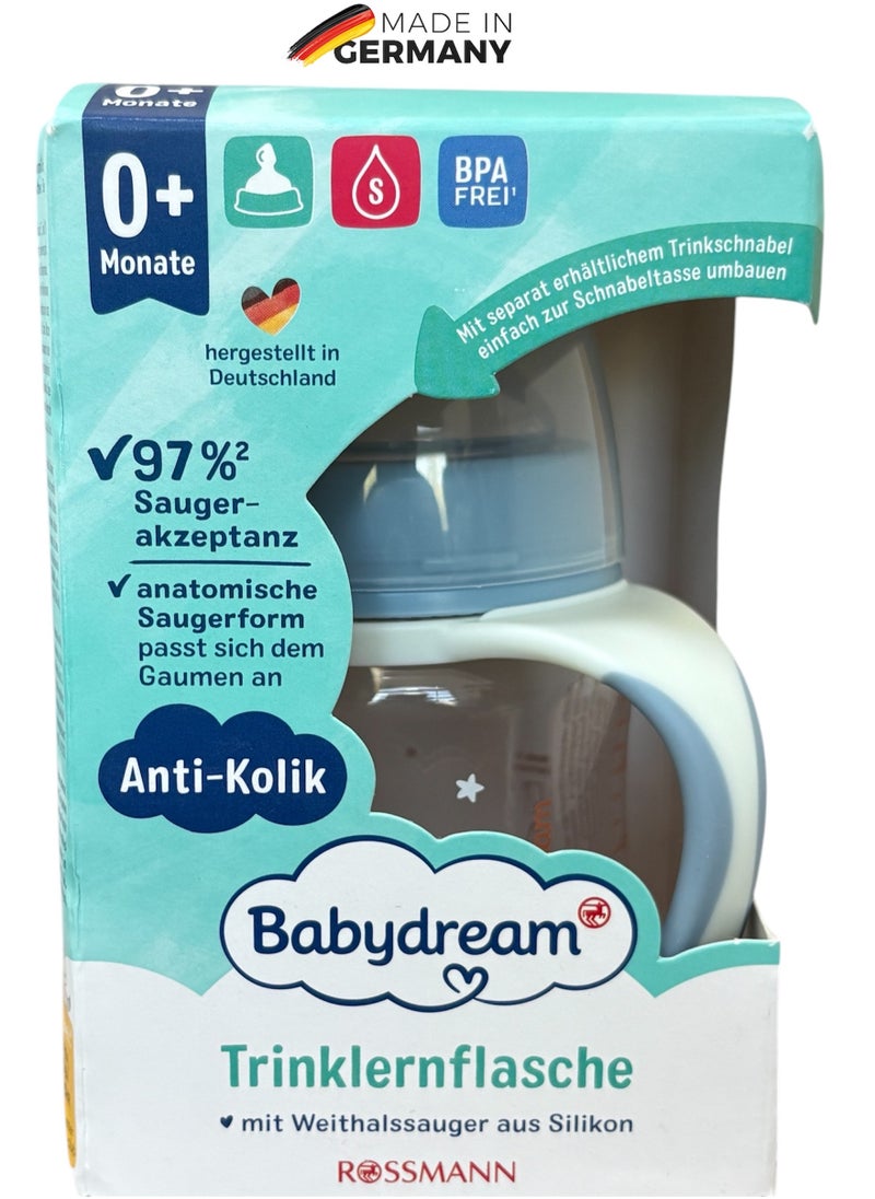 German Brand, Babydream Wide Neck Baby Bottle Lion 150 ml, Size S (0+ Months) – Anatomical Silicone Nipple, Anti-Colic, BPA-Free, Ideal for Breast Milk, Tea, and Juices