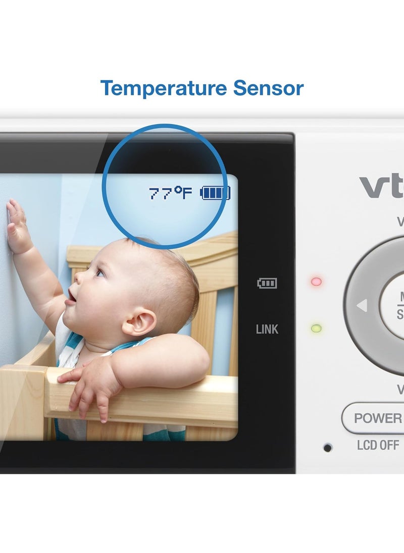 VTech VM819 Baby Monitor with Camera and Audio, 2.8” Screen Portable Baby Camera, Night Vision, 2-Way Audio, Temperature Sensor and Lullabies, Secure Transmission No WiFi