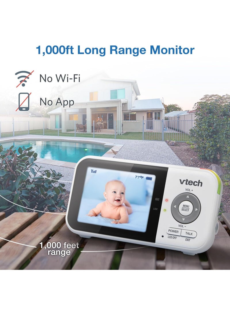 VTech VM819 Baby Monitor with Camera and Audio, 2.8” Screen Portable Baby Camera, Night Vision, 2-Way Audio, Temperature Sensor and Lullabies, Secure Transmission No WiFi