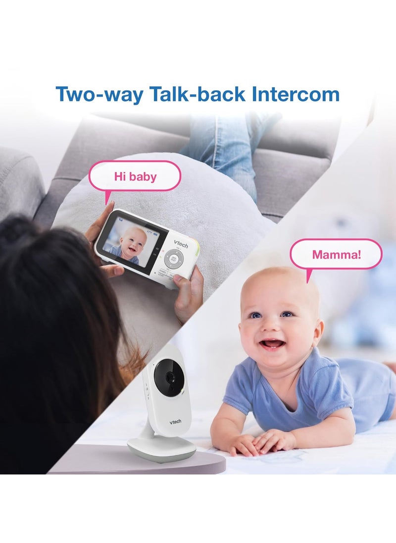VTech VM819 Baby Monitor with Camera and Audio, 2.8” Screen Portable Baby Camera, Night Vision, 2-Way Audio, Temperature Sensor and Lullabies, Secure Transmission No WiFi