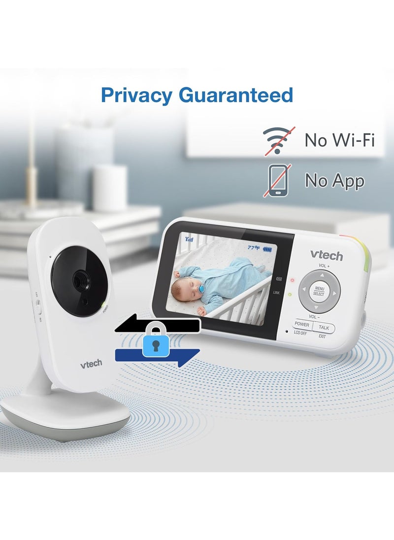 VTech VM819 Baby Monitor with Camera and Audio, 2.8” Screen Portable Baby Camera, Night Vision, 2-Way Audio, Temperature Sensor and Lullabies, Secure Transmission No WiFi