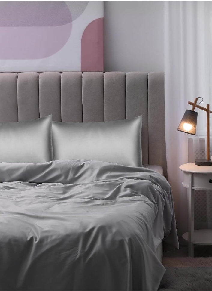 Pillow Cover Silk Satin Pillowcase for Hair and Skin Queen Size Silver Grey - Set of 2 (20X30cm) with Envelope Closure