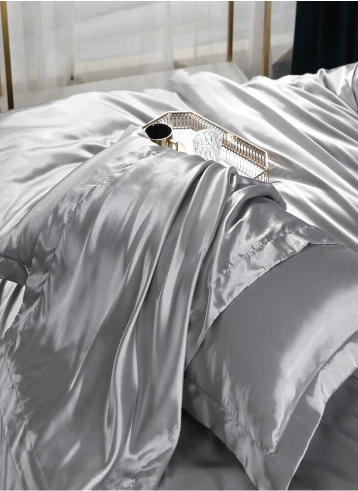 Pillow Cover Silk Satin Pillowcase for Hair and Skin Queen Size Silver Grey - Set of 2 (20X30cm) with Envelope Closure