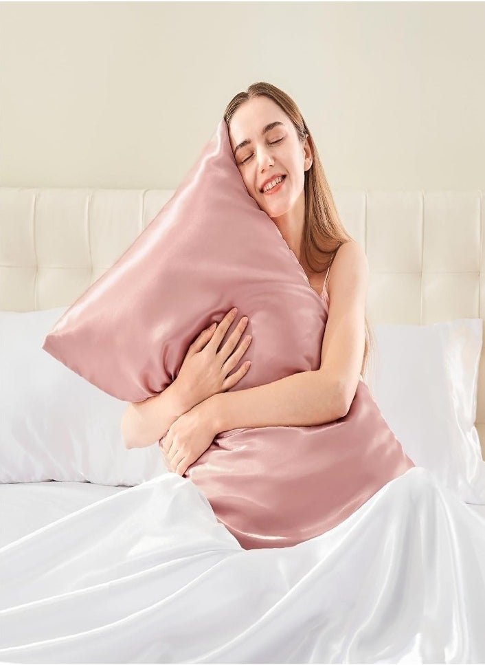 Pillow Cover Silk Satin Pillowcase for Hair and Skin Queen Size Pink - Set of 2 (20X30cm) with Envelope Closure