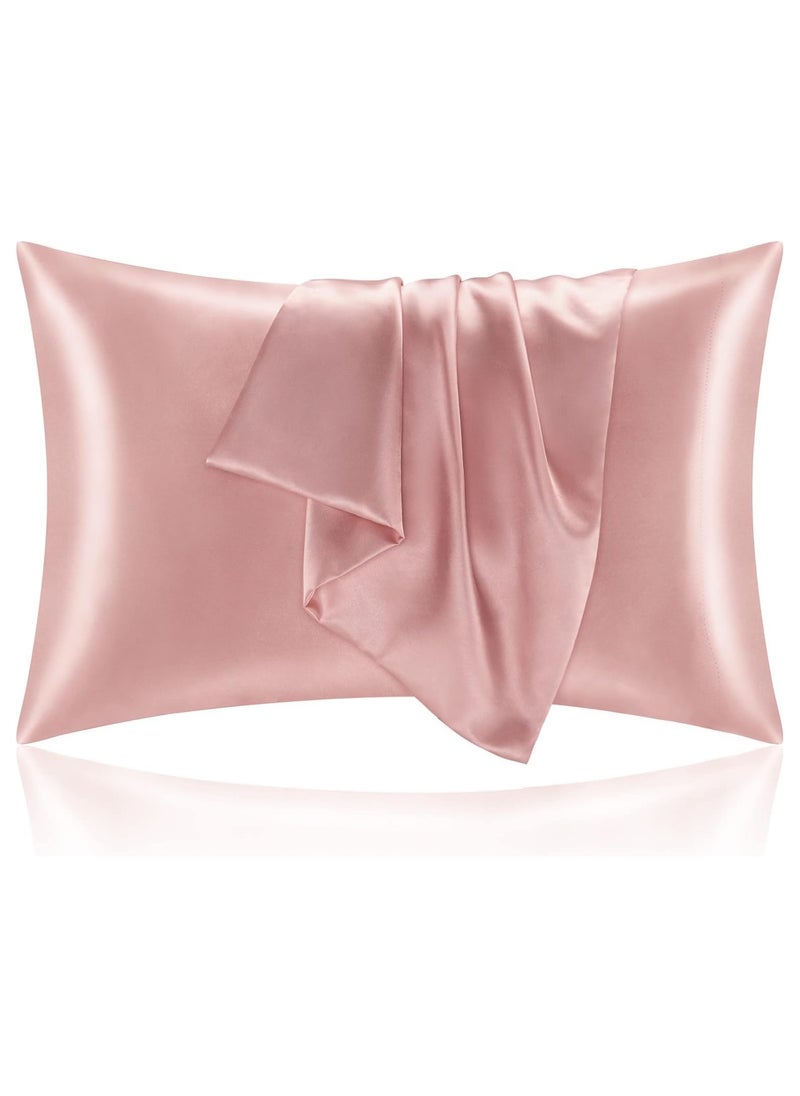 Pillow Cover Silk Satin Pillowcase for Hair and Skin Queen Size Pink - Set of 2 (20X30cm) with Envelope Closure