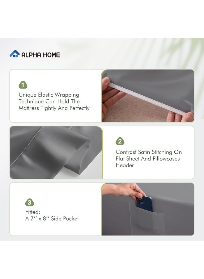 ALPHA HOME Deep Pocket Queen Sheet Set, 100% Organic Viscose Derived from Bamboo, Bedding Sheet Set, Moisture-Wicking Sheet Set, 4 Piece
