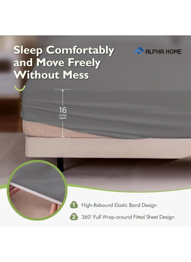 ALPHA HOME Deep Pocket Queen Sheet Set, 100% Organic Viscose Derived from Bamboo, Bedding Sheet Set, Moisture-Wicking Sheet Set, 4 Piece
