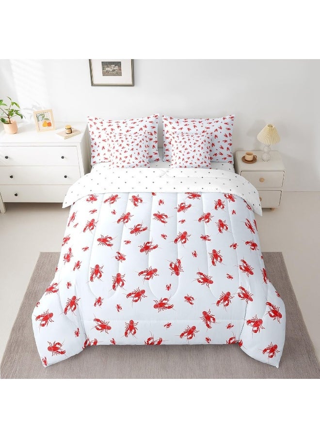 Feelyou Cute Crawfish Full Size 7 Piece Bedding Set Lobster Bedding Comforter Set for Boys Teens Decor Cute Animals Comforter Kawaii, Flat Sheet, Fitted Sheet, Pillowcases, Bedroom Quilt Set