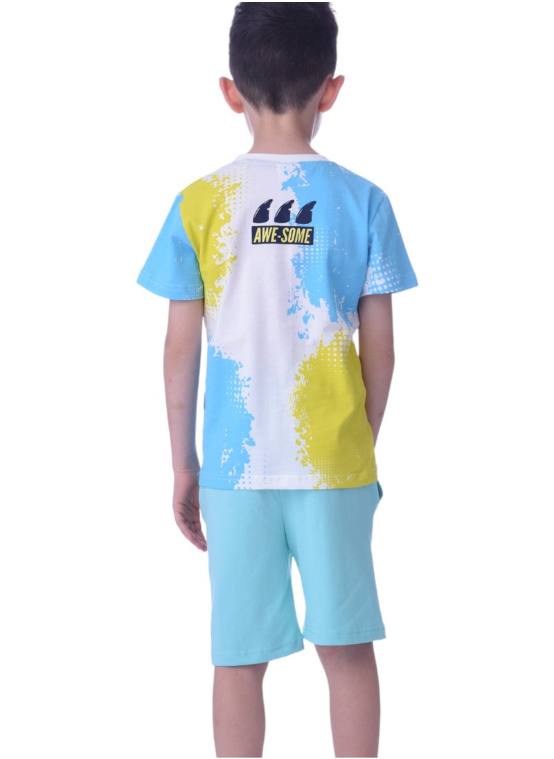Kids Boys 2 piece Set - T-Shirts & Shorts -Light Blue (100% Cotton)