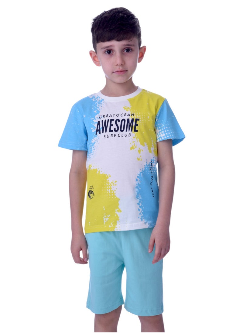 Kids Boys 2 piece Set - T-Shirts & Shorts -Light Blue (100% Cotton)