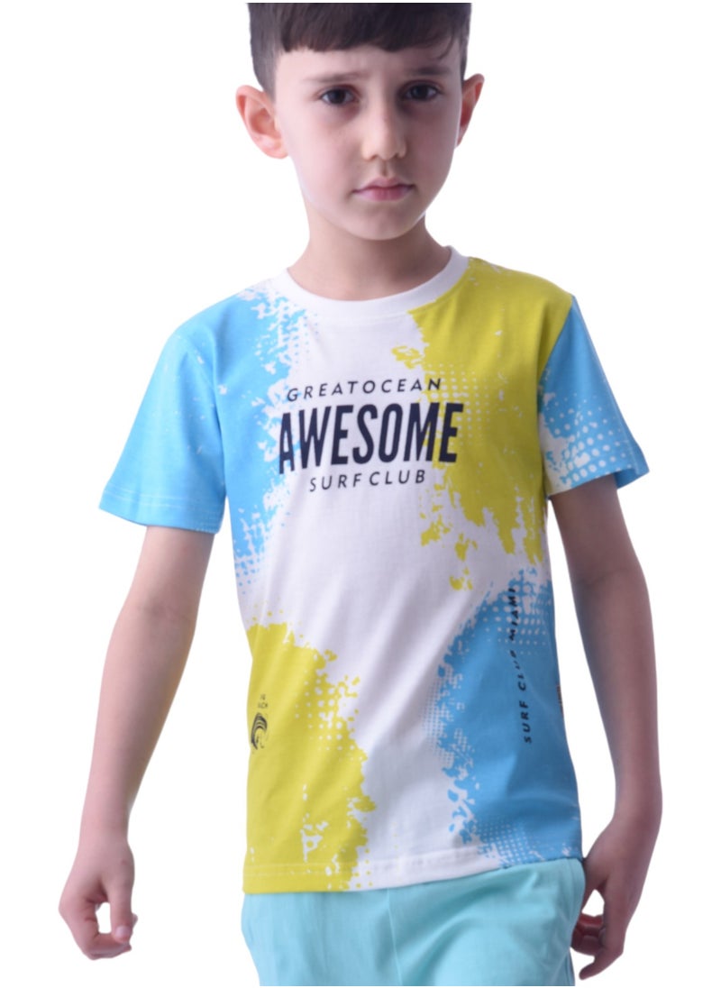 Kids Boys 2 piece Set - T-Shirts & Shorts -Light Blue (100% Cotton)