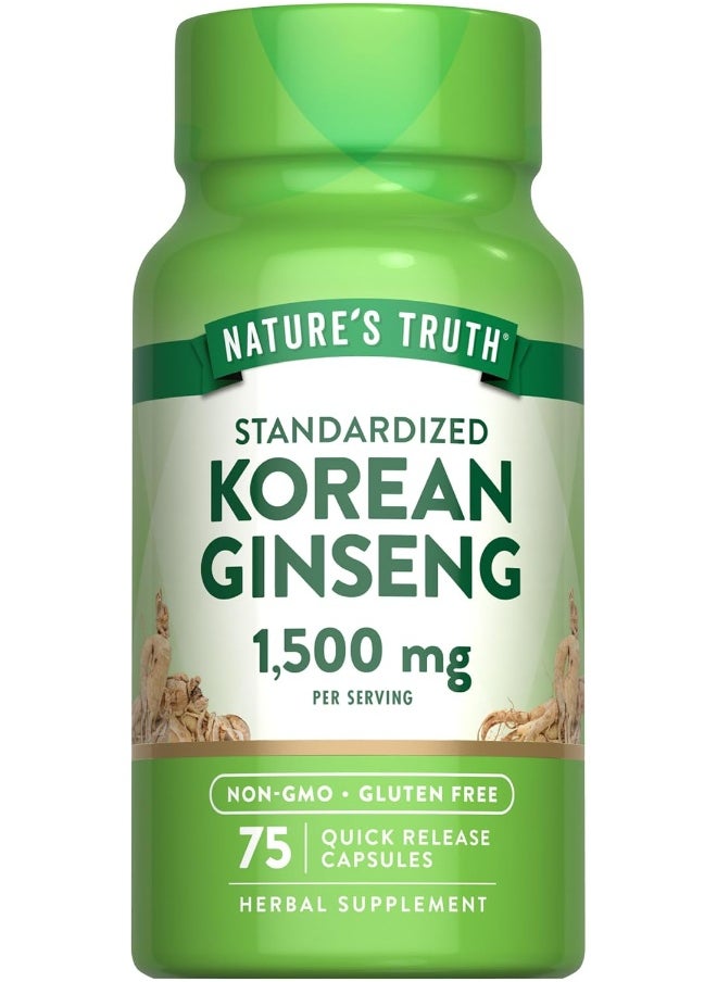 Nature's Truth Korean Ginseng Capsules | 75 Count | Standardized Extract | Non-GMO & Gluten Free Supplement
