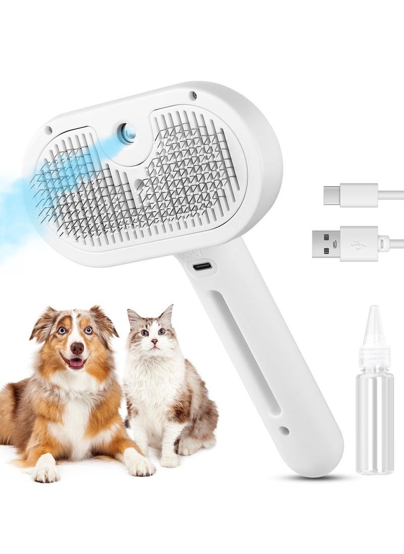 Cat Steam Brush for Shedding, Steamy Cat Brush for Long & Short Haired Cats & Dogs, Spray Cat Brush for Pet Grooming, Self-Cleaning Pet Hair Removal Comb with Water Tank