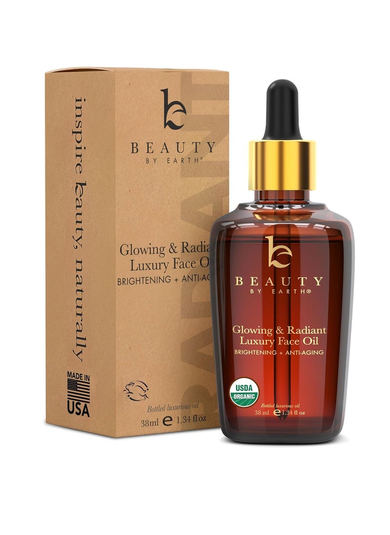 USDA Organic Face Oil – USA Made with Natural Ingredients, Brightens & Smooths Fine Lines & Wrinkles, Non-comedogenic Lightweight Facial Oil for Dry & Sensitive Skin with Moringa, Jojoba & Argan Oils