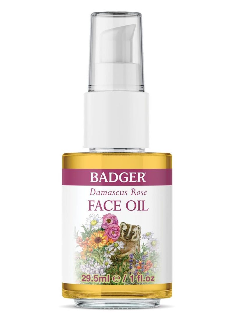 Badger Rose Face Oil, 100% Organic Face Moisturizer, Nourishing & Soothing Organic Jojoba Oil & Rose Oil, Vegan Antioxidant Rich Moisturizing Facial Oil, 1 fl oz Glass Bottle