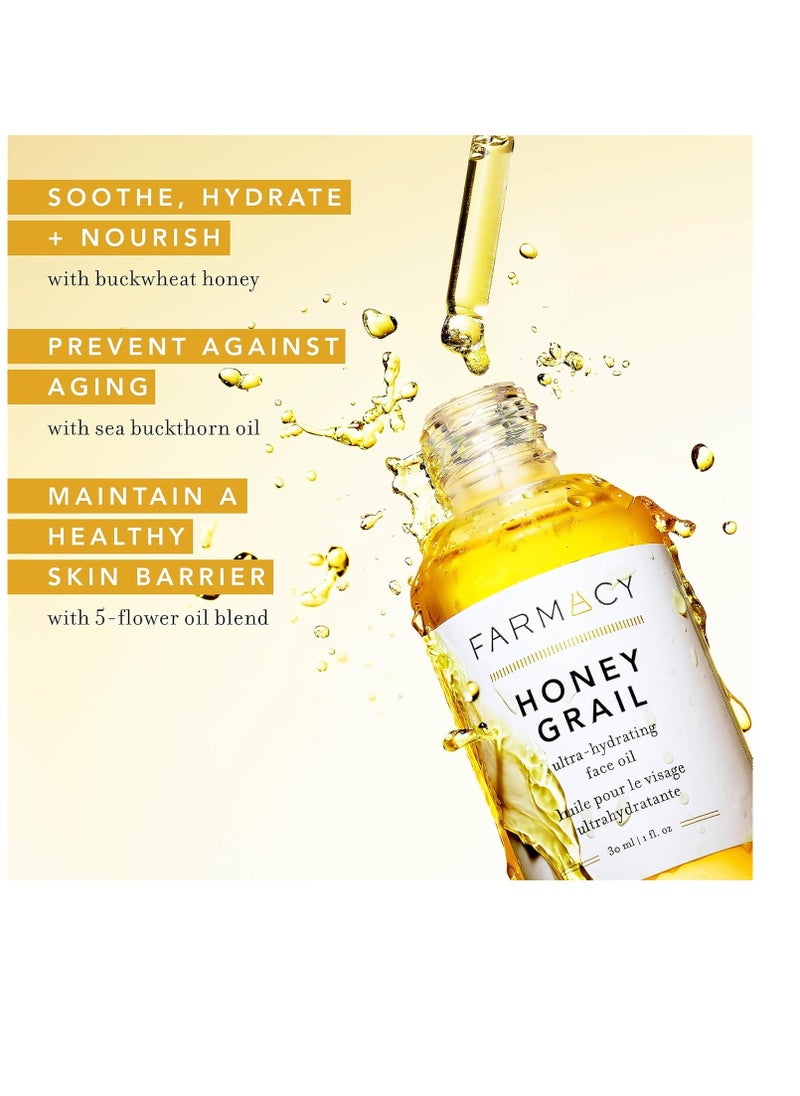 Farmacy Hydrating Face Oil - Honey Grail Nourishing Oil for Skin & Hair - Infused with Sea Buckthorn Oil, Rosehip Oil & Buckwheat Honey to Moisturize & Maintain a Healthy Skin Barrier (30ml)
