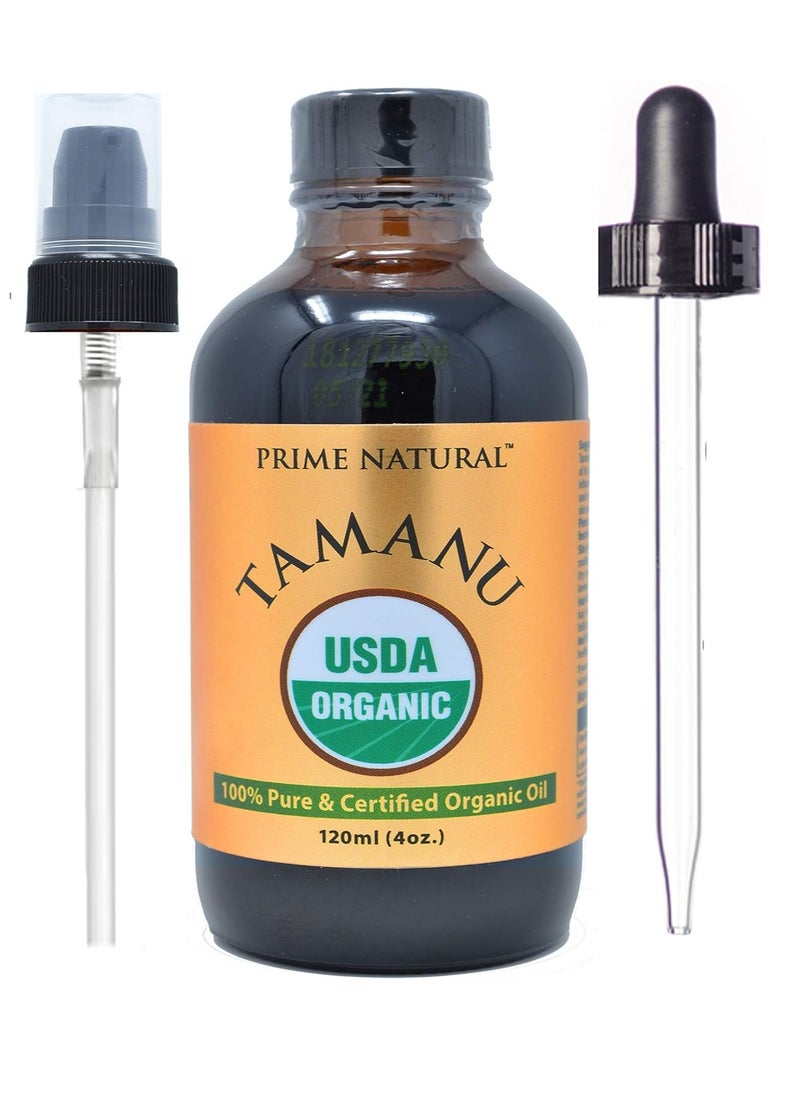 Prime Natural Organic Tamanu Oil - USDA Certified, 100% Pure, Cold Pressed, Unrefined, Virgin (4oz / 120ml) for Face, Hair & Skin Care - Natural Moisturizer