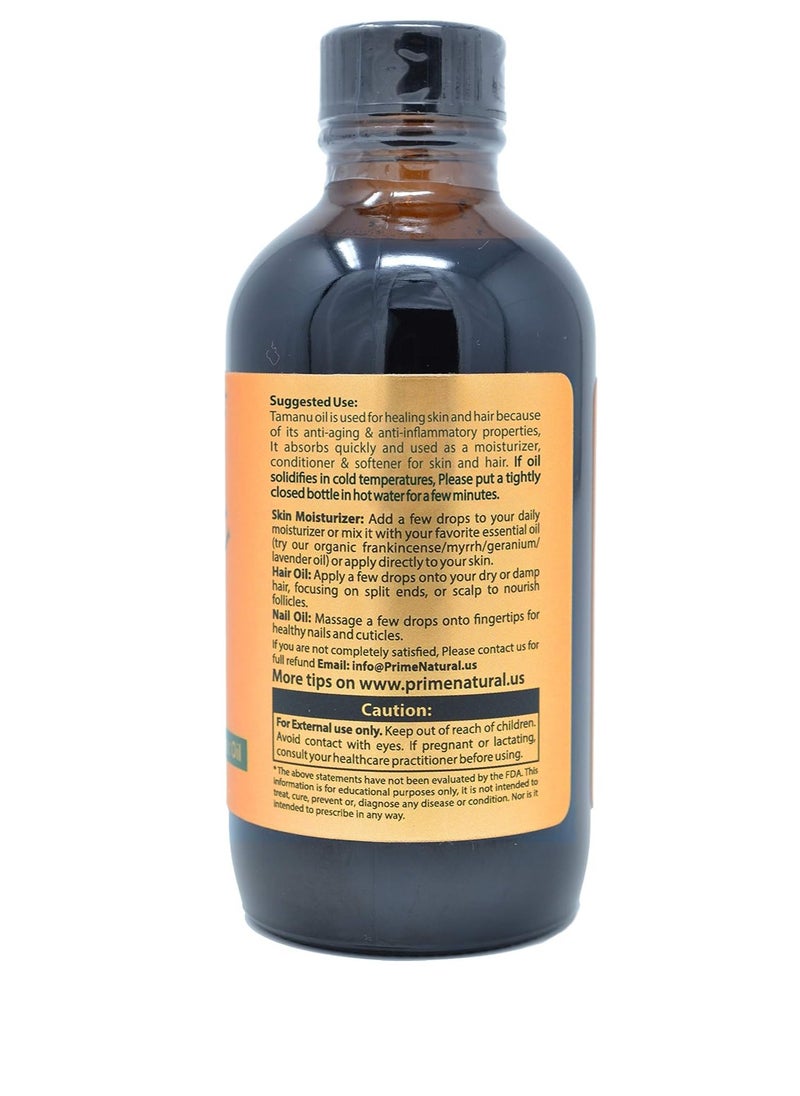 Prime Natural Organic Tamanu Oil - USDA Certified, 100% Pure, Cold Pressed, Unrefined, Virgin (4oz / 120ml) for Face, Hair & Skin Care - Natural Moisturizer