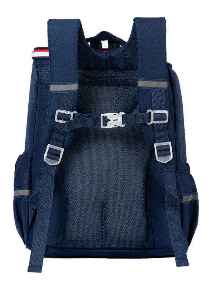 Boys School Backpack, Waterproof Book Bag with compartments for Teens, Boys, Kid, Students, Elementary School Kids' School Bag with Large Capacity, Blue Color, Dinosaur Print, Fully Open Zipper, Widened Strap, Ergonomic Design - 16 inches in size