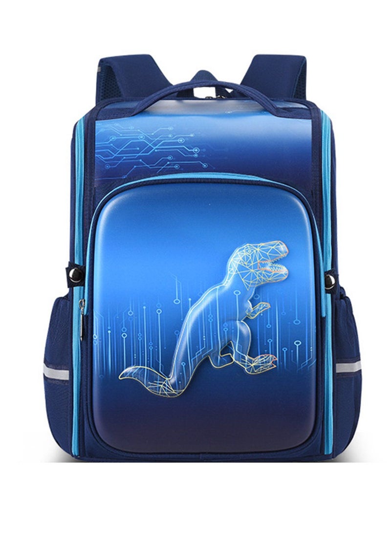 Boys School Backpack, Waterproof Book Bag with compartments for Teens, Boys, Kid, Students, Elementary School Kids' School Bag with Large Capacity, Blue Color, Dinosaur Print, Fully Open Zipper, Widened Strap, Ergonomic Design - 16 inches in size