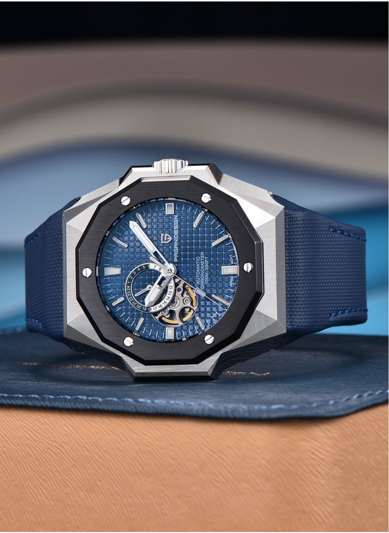 New Fashion Men's Automatic Mechanical Watches, 42MM Stainless Steel Frame With Synthetic Sapphire Watch Window And Luminous Hands, Leather Strap, Fashionable And Versatile, PD YS010