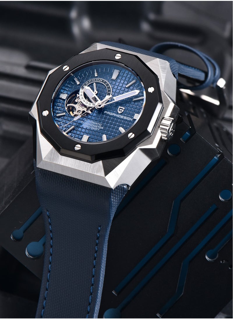 New Fashion Men's Automatic Mechanical Watches, 42MM Stainless Steel Frame With Synthetic Sapphire Watch Window And Luminous Hands, Leather Strap, Fashionable And Versatile, PD YS010