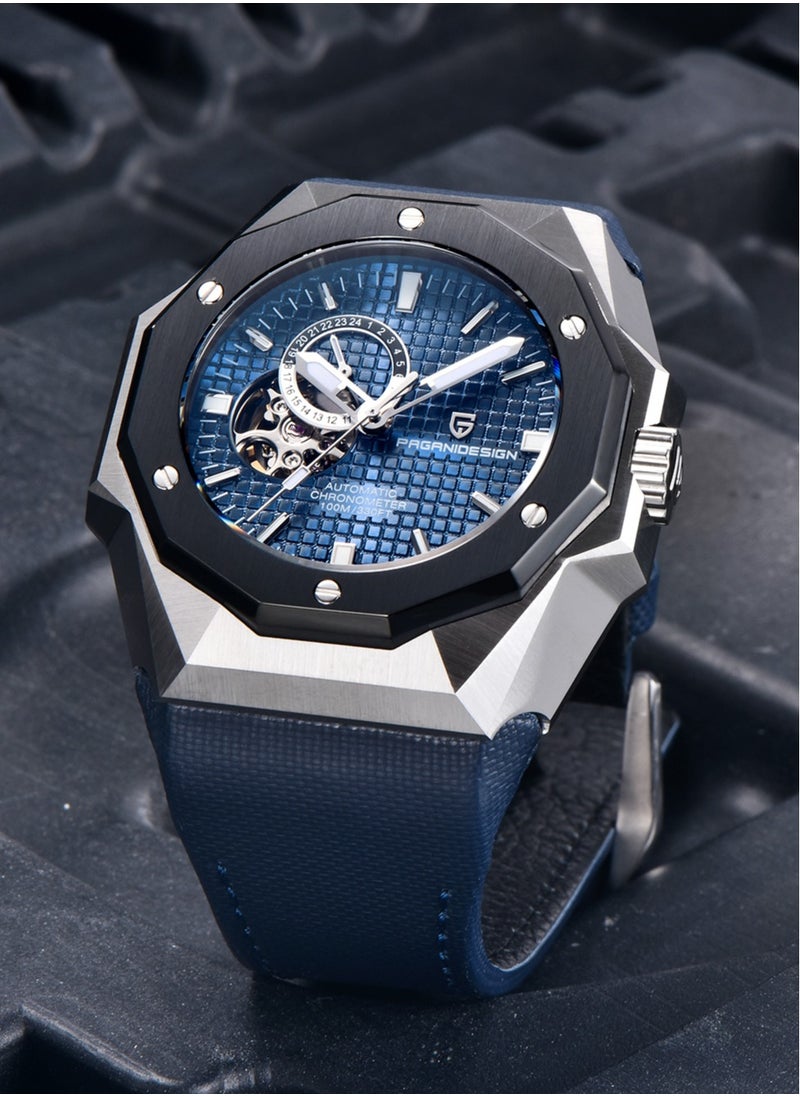 New Fashion Men's Automatic Mechanical Watches, 42MM Stainless Steel Frame With Synthetic Sapphire Watch Window And Luminous Hands, Leather Strap, Fashionable And Versatile, PD YS010