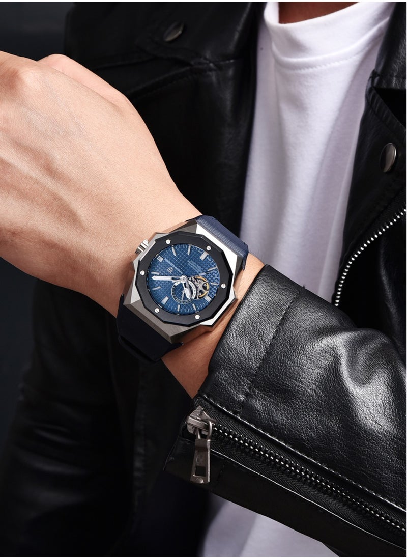 New Fashion Men's Automatic Mechanical Watches, 42MM Stainless Steel Frame With Synthetic Sapphire Watch Window And Luminous Hands, Leather Strap, Fashionable And Versatile, PD YS010