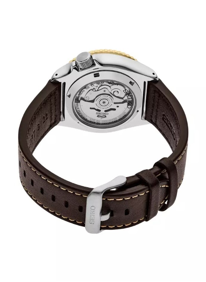 Mens 5 Sports SKX GMT Automatic Mocha Black Dial Brown Leather Strap Watch - SSK036K1
