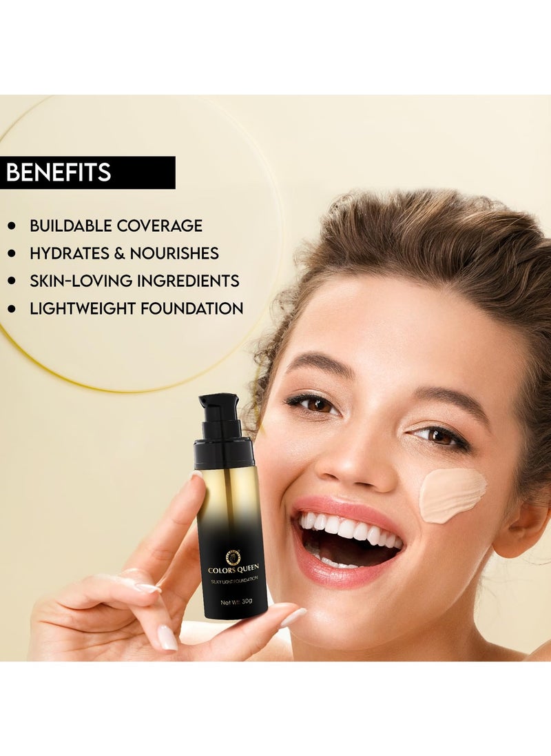 silky light foundation 30g lightweight liquid dewy finish weightless full coverage long lasting for face makeup 03 Natural Beige