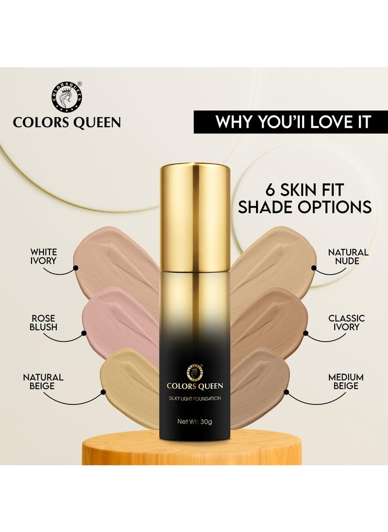 silky light foundation 30g lightweight liquid dewy finish weightless full coverage long lasting for face makeup 02 Rose Blush