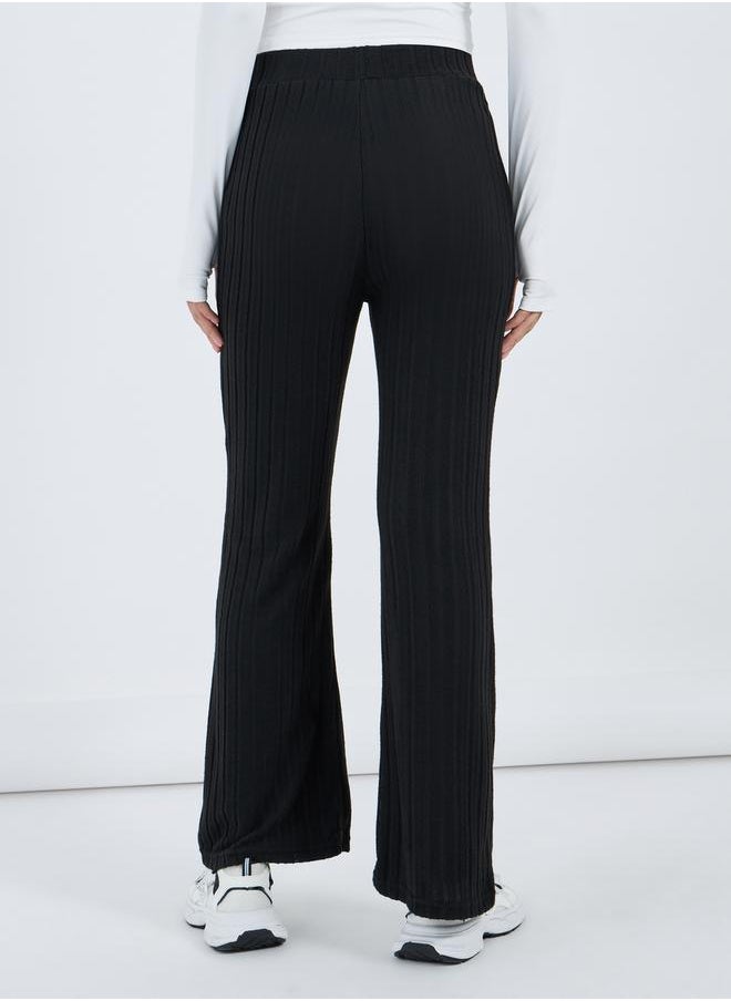 High Rise Ribbed Flared Pants with Patch Detail