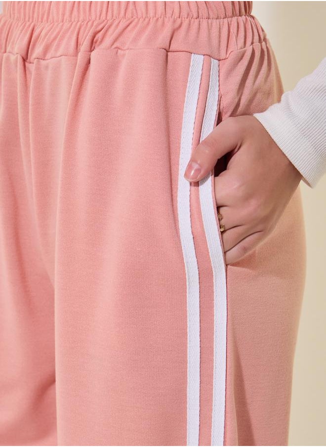 Striped Mid-Rise Relaxed Fit Joggers with Drawstring
