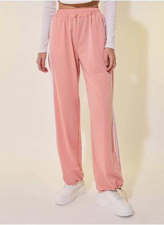 Striped Mid-Rise Relaxed Fit Joggers with Drawstring