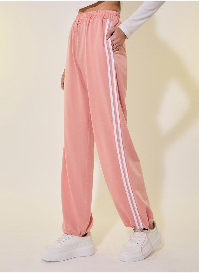 Striped Mid-Rise Relaxed Fit Joggers with Drawstring